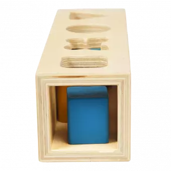 Wooden shape sorter toy with shapes inside