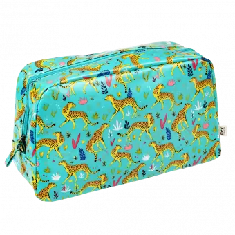 Cheetah wash bag side with zip pull