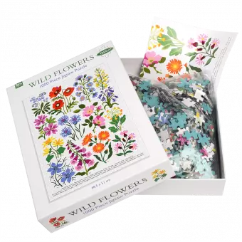 Wild Flowers puzzle pieces and guide sheet in box