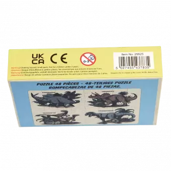 Prehistoric Land matchbox puzzle box side with safety information