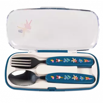 Fairies in the Garden cutlery set in carry case with lid open