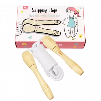 Traditional skipping rope unpacked with box