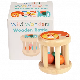 Wild Wonders wooden babies' rattle with box