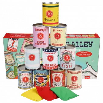 Traditional tin can alley game set up ready to play with box