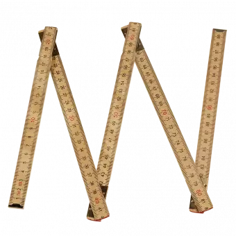 Folding wooden ruler partly unfolded showing centimetres side