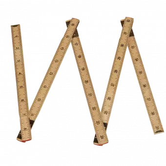 Folding wooden ruler partly unfolded showing inches side