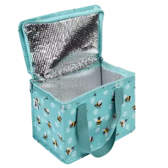 Bumblebee lunch bag open to reveal insulation foil lining