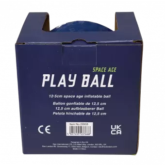 Space Age play ball in box back view