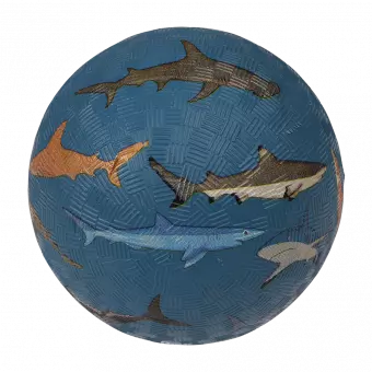 Dark blue inflatable rubber ball with sharks print