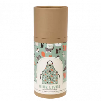 Nine Lives Recycled Cotton Apron cardboard tube front