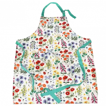 Recycled cotton apron in white with floral print