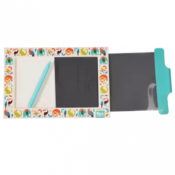 Wild Wonders Magic Slate toy with tab slightly pulled out to erase doodle