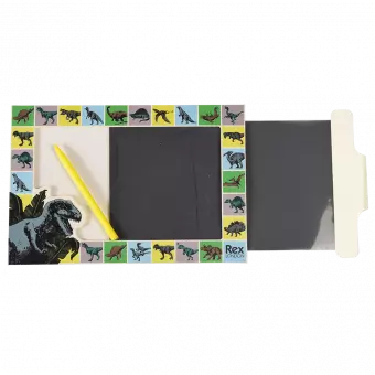 Prehistoric Land Magic Slate toy with tab slightly pulled out to erase doodle