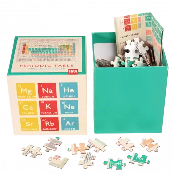 Periodic Table puzzle pieces and guide sheet in box
