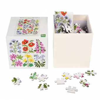 Wild Flowers puzzle pieces and guide sheet in box