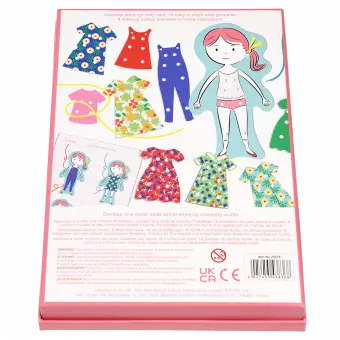 Learn to Stitch dress-up dolly kit box back with information