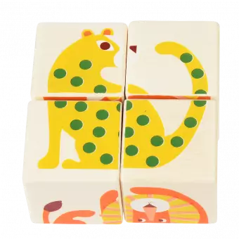 Wooden puzzle cubes for babies forming picture of leopard