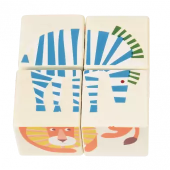 Wooden puzzle cubes for very young children forming picture of zebra