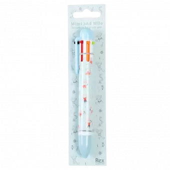 Six colour ballpoint pen with Mimi and Milo mouse print in packaging