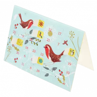 Winter Walk miniature advent calendar card with doors opened to reveal images behind