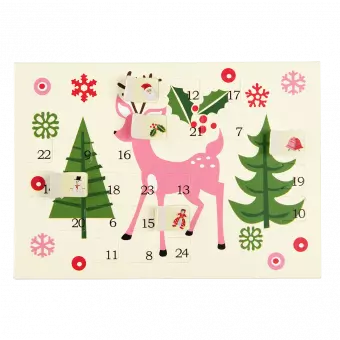 50s Christmas miniature advent calendar card with some doors opened to reveal images behind