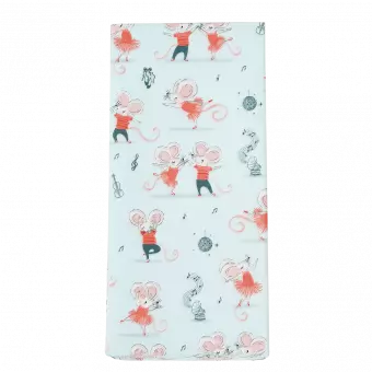 Tissue paper sheets with print of dancing mouse characters Mimi and Milo