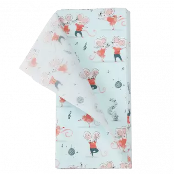Mimi and Milo tissue paper pack with 1 sheet unfurled