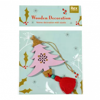Pink Wooden Tree Christmas Decoration