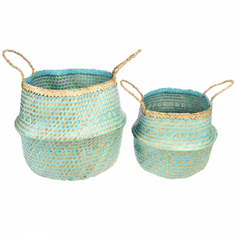 Small Turquoise Seagrass Basket