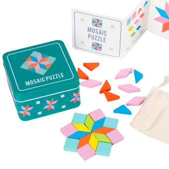 Wooden Mosaic Puzzle In A Tin