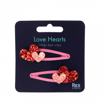 Love Hearts Glitter Hair Clips (set Of 2)