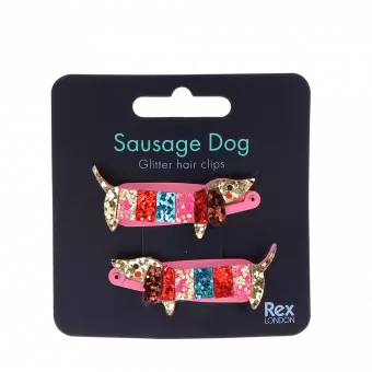 Sausage Dog Glitter Hair Clips (set Of 2)