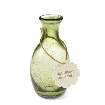 Hand blown bubble glass vase - Olive green