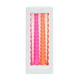 Twisted candles (pack of 4) - Bright pink and orange