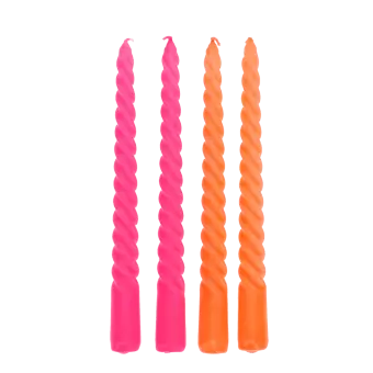 Twisted candles (pack of 4) - Bright pink and orange
