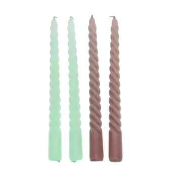 Twisted candles (pack of 4) - Mint green and taupe