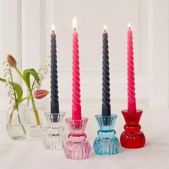 Twisted candles (pack of 4) - Dark grey and pink