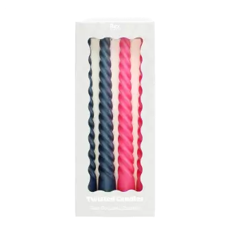 Twisted candles (pack of 4) - Dark grey and pink