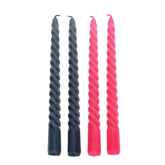 Twisted candles (pack of 4) - Dark grey and pink