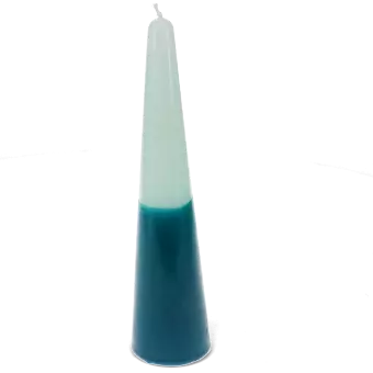 Tall two-colour cone candle - Dark blue-mint green