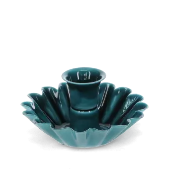 Enamel cupped flower candle holder - Blue