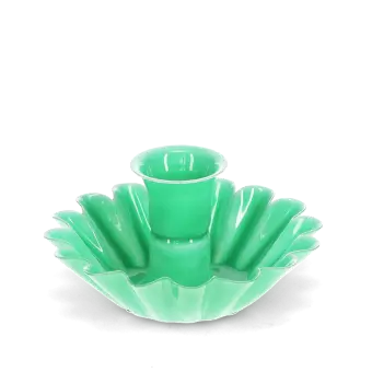 Enamel cupped flower candle holder - Green