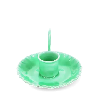 Enamel chamberstick candle holder - Green