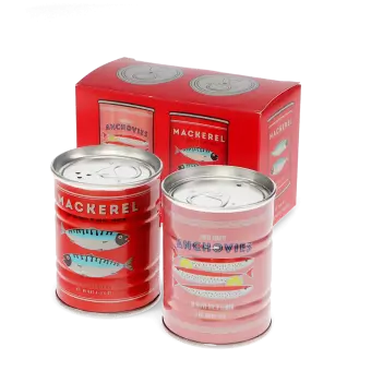 Tin salt and pepper shakers - Fish MACKEREL & ANCHOVIES