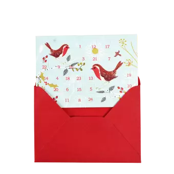Winter Walk miniature advent calendar card partially inside envelope
