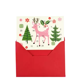 50s Christmas miniature advent calendar card partially inside envelope
