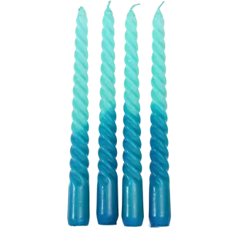Dip Dye Spiral Candles Teal And Blue (set Of 4)