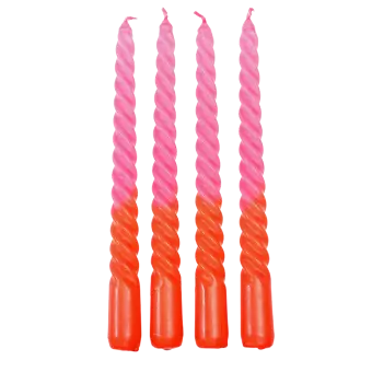 Dip Dye Spiral Candles Pink And Orange (set Of 4)