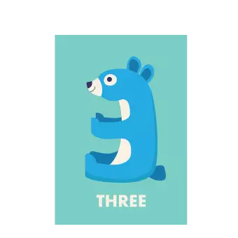 Bear 'three' Birthday Card