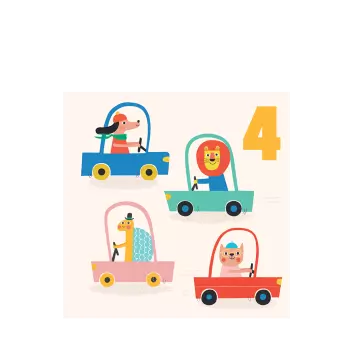 Driving Animals 'four' Birthday Card